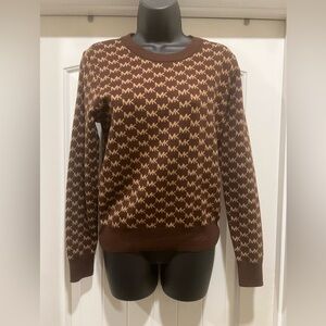 Michael Michael Kors MK Monogram Knit Sweater | Size S | Saddle Brown | NWT